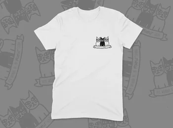 Miyav Gang Kedi Baskı T-Shirt Unisex Erkek kadın Giyim Giyim, El Yapımı Beyaz Grafik %100 % Pamuk Kawaii O Boyun grafik Anne
