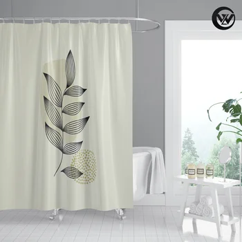 Moda Dalga Noktası Geometrik Yaprak Tasarım Polyester Waterproot Kumaş Banyo Perdesi, İskandinav Baskılı Dekor Banyo Duş Perdesi