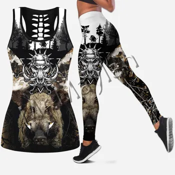 Moda Hayvan Domuzu Avcısı Avcılık Kadınlar Hollow Tank Top ve Tayt 3D Baskı Hipster Eğlence Kadın Seksi Yelek Elbise S-1