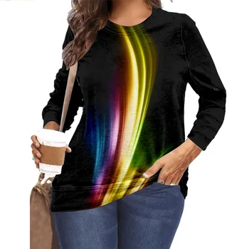 Moda Serin 3D Baskı T - shirt Kadın Rahat O-boyun Uzun Kollu Üstleri 2021 İlkbahar Sonbahar Streetwear Bayan Büyük Boy Tees Bluzlar