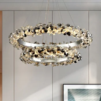 Modern lüks parlaklık Led kolye ışıkları 3 kısılabilir ışıklar Led Luminarias gri K9 kristal iç mekan aydınlatması Art Deco lamba armatürleri