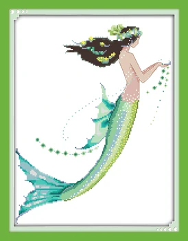 Mor mermaid çapraz dikiş kiti peri güzellik kız karikatür 14ct 11ct sayısı baskılı tuval nakış DIY el yapımı oya artı