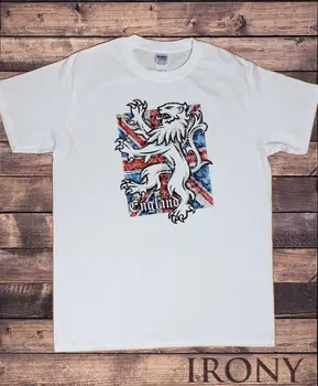 O-Boyun Hipster Tişörtleri erkek Beyaz İngiliz Aslan Kükreme T-shirt, Union Jack Bayrak Baskı T Shirt Erkek