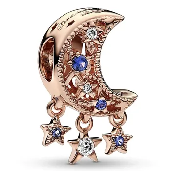 Orijinal Anlar Gül Altın Yıldız ve Hilal Ay Boncuk Charm Fit Pandora 925 Ayar Gümüş Bilezik Bileklik Dıy Takı