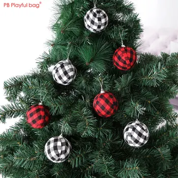 Oynak çanta 2022 Yeni Yıl 7CM Noel topları Noel kırmızı siyah ve beyaz kafes Dekorasyon topu Yılbaşı ağacı kolye AC11