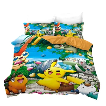 Pokemon Rakamlar Güzel Pikachu Elf nevresim ve Yastık Kılıfı Üç parçalı Yatak Komple Set Ev Sıcak Tutmak Tekstil Seti