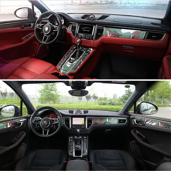Porsche Macan 2014-2018 için İç Merkezi Kontrol panelli kapı Kolu Karbon Fiber Etiketler Çıkartmaları Araba styling Aksesuarları