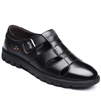 Rahat ayakkabılar Erkek Sandalet Deri Gerçek Erkek Sandalet Ayakkabı İş Ofis Yaz Hollow Out Nefes Moda Rahat Siyah