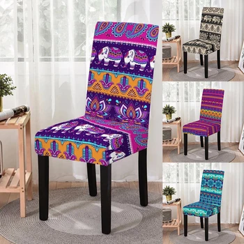 Retro Bohemia Fil Baskı sandalye kılıfı Elastik yemek odası sandalyesi Slipcover Geometrik Mutfak Tabureleri Kapak Ev Dekorasyon