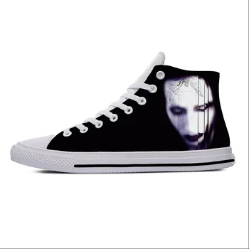 Rock Grubu Müzik Şarkıcı Marilyn Manson Moda Rahat Bez Ayakkabı Yüksek Top Hafif Nefes 3D Baskı Erkekler Kadınlar Sneakers