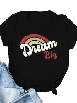 Rüya Büyük Gökkuşağı Baskı Kadın T Shirt Kısa Kollu O Boyun Gevşek Kadın Tişört Bayanlar Tee Gömlek Tops Camisetas Mujer