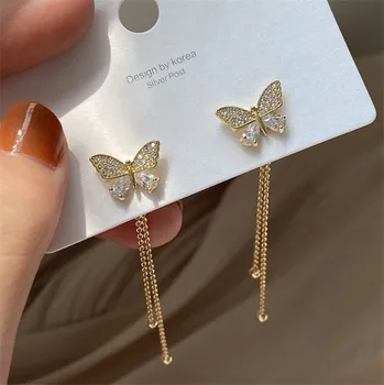 S925 Gümüş İğne, bir Çift Kelebek Küpe Süper Peri Püsküller, Uzun Küpe, Kore Mizaç ve Taze Küpe Kadın