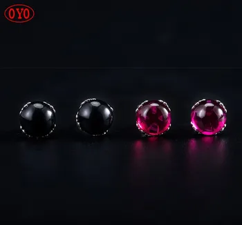 s925 gümüş yeni trend, basit ve kompakt, kore kişilik siyah akik kırmızı korindon küpe