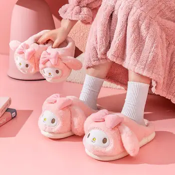 Sanrio Benim Melodi kışlık terlik Güzel pamuklu ayakkabılar Ev Ayakkabıları Kawaii Anime Sıcak Kapalı Ayakkabı Kız Çocuk noel hediyesi