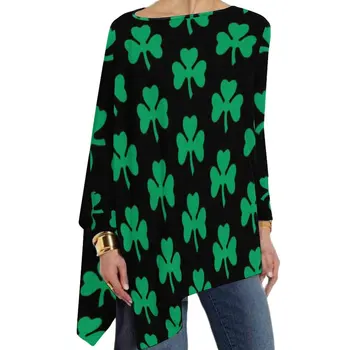 Shamrock Baskı T-Shirt Yeşil Yapraklar Baskı Retro Uzun Kollu T Shirt Moda Boy Tees Bayanlar Grafik Üstleri doğum günü hediyesi