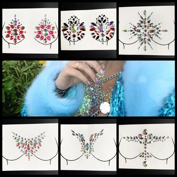 Shining Rhinestone Göğüs Dekorasyon Flaş Mücevher Meme Dövme Etiket kadın Moda Makyaj Takı DIY Macun Festivali Parti İçin