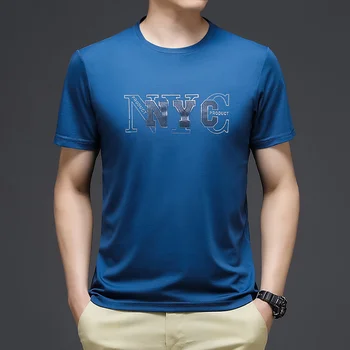 T-shirt Gençlik Moda Basit Temel Düz Renk Baskılı Harfler erkek Yuvarlak Boyun Kişilik Kısa Kollu Üst İnce Tasarım