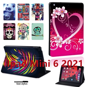 Tablet Kılıf Apple iPad Mini için 6 2021 İnç Desen PU Deri Standı Koruyucu Kılıf için iPad Mini 6 2021 A2567 A2568 A2569