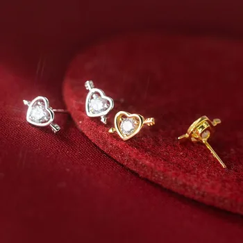 TrustDavis Gerçek 925 Ayar Gümüş Küpe Tatlı Romantik Kalp CZ düğme küpe Kızı Kızlar İçin doğum günü hediyesi Takı DE0018 3