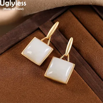 Uglyless Yuvarlak Kare Moda Geometrik Yeşim Küpe Kadınlar için Minimalist Taş Çiviler Küpe 925 Gümüş Elbise Takı Altın