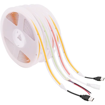 USB DC5V LED COB şerit ışık USB güç 320Leds yüksek yoğunluklu doğrusal ışık esnek LED şerit şerit sıcak doğal beyaz mavi yeşil