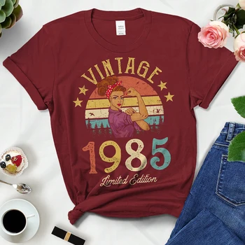 Vintage 1985 Sınırlı Sayıda Kadın Tişörtleri Retro 38th 38 Yaşında Doğum Günü Partisi Hediye Bayanlar T Shirt Yaz Kadın Moda Üst