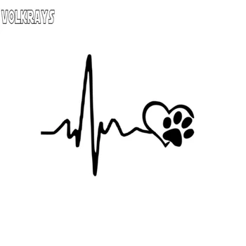 Volkrays Moda Araba Sticker Kalp Atışı Yaşam Çizgisi ve Pençe Kedi Köpek Kalp Aşk Aksesuarları Yansıtıcı Vinil Çıkartması, 10cm * 13cm