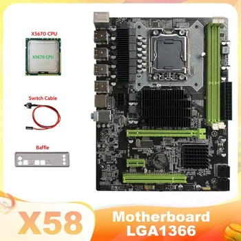 X58 Anakart LGA1366 bilgisayar anakartı Destekler DDR3 ECC RAM Desteği RX Grafik Kartı İle X5670 CPU + Anahtarı Kablosu