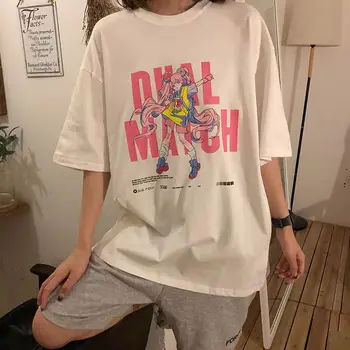 Y2K Gotik Grafik T Shirt Kadın Karikatür Kız Baskı Kawaii Harajuku Pamuk Tees Anime Casual Hip Hop Üstleri Japon Moda 2022
