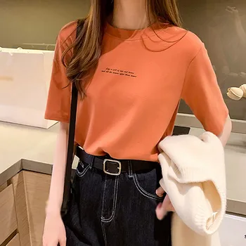 Yaz Yeni kısa kollu tişört Koreli Öğrenciler Baskılı Gevşek Yuvarlak Boyun Yarım Kollu Kadın Rahat Dip Gömlek Üst