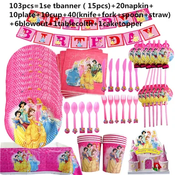 Yeni Altı Prenses Tema Çocuk Favor Doğum Günü Paketi Olay parti bardakları Tabaklar Bebek Duş Tek Kullanımlık Sofra Malzemeleri