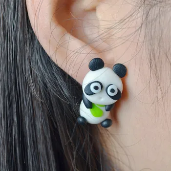 Yeni Hayvan El Yapımı Polimer Kil 3D Güzel Panda Küpe Kadınlar için Sevimli Karikatür düğme küpe Takı Brincos
