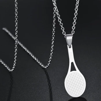 Yeni Moda Sevimli Gümüş Renk Tenis Raketi Kolye Paslanmaz Çelik Kolye Güzel Takı Hediye Spor Kolye Kadınlar için Kız
