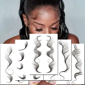 Yeni Saç Çizgisi Dövmeler Sticker Su Geçirmez Saç Kenarları Şablon Doğal Kıvırcık Sahte Bebek Saç Geçici Sticker Styling Araçları Dekor
