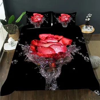 Yorgan Kapağı Çocuklar için Erkek Kız polyester yatak seti Kırmızı Gül Yorgan yatak örtüsü seti Çiçek Kafatasları Romantik Kral Kraliçe Boyutu