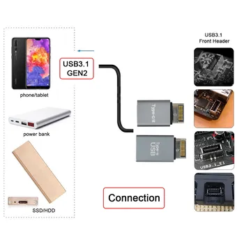 Zihan Başlık Erkek Tip-E 2 adet Tip-A ve Tip-C USB 3.1 Ön Panel USB-C Adaptörü 3
