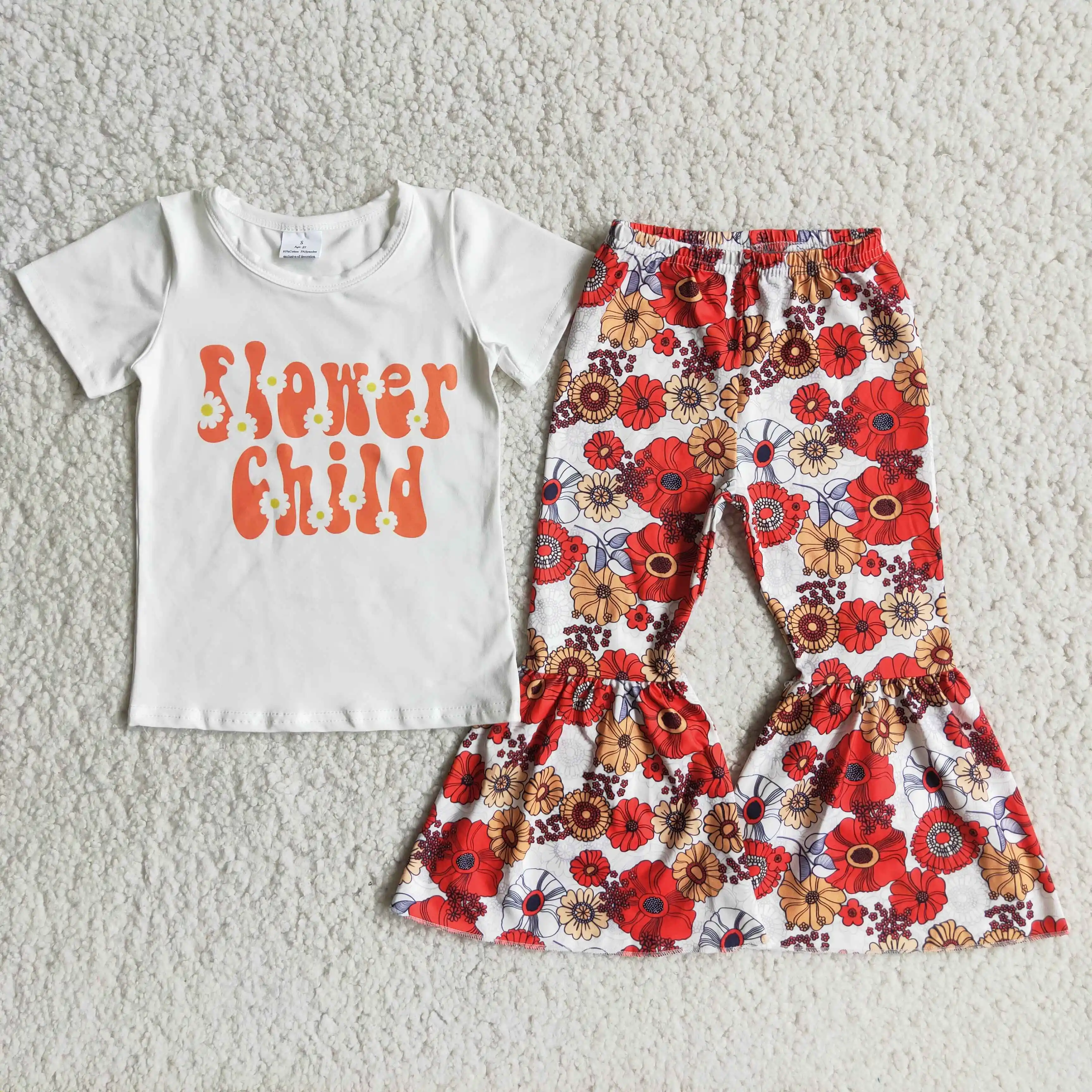 Çiçek çocuk kız kıyafeti çiçek pantolon bahar ve yaz çocuk giyim butik 2 adet setleri