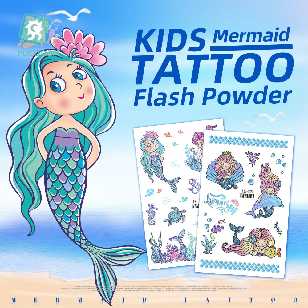 Çocuk Kız Doğum Günü Partisi İyilik Malzemeleri Geçici Dövmeler Çocuklar için Glitter Sparkle Bling Bling Dövmeler Mermaid