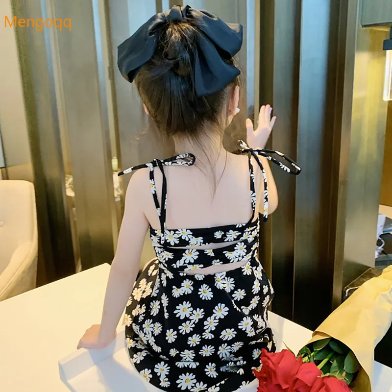 Çocuk Kız Yaz Çiçek Yay Kapalı Omuz Backless Diz boyu Elbise Çocuk Prenses Moda Giyim 18M-6Y