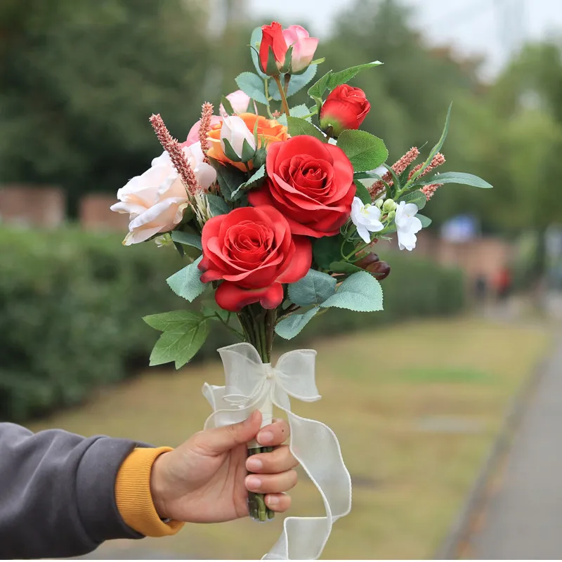 Ücretsiz Kargo Yapay Gül Hibrid Buket Gelin Nedime Holding Çiçek Olay Parti Düğün Dekoratif Çiçek
