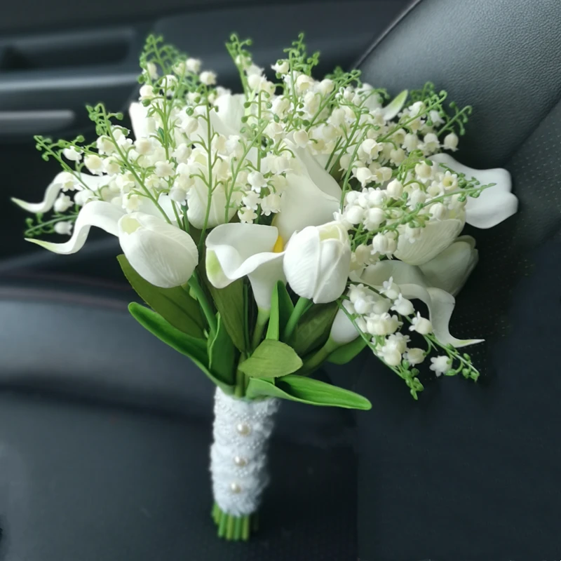 Ücretsiz Kargo Yüksek Kalite İmitasyon Kraliyet Vadi Callas Lale Holding Çiçek Gelin Düğün Buket Yapay